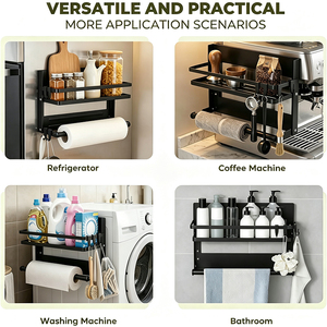 Portaspezie Moderno Multifunzionale in Metallo <span class=keywords><strong>da</strong></span> <span class=keywords><strong>Parete</strong></span> con Portarotolo e Ganci per Cucina, Bagno e Lato Frigorifero - Product Image 5