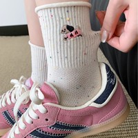 Chaussettes pour femmes à bord roulé printemps-été - Style fin en maille - Chaussettes mi-mollet à motifs de dessins animés - Chaussettes en coton de haute qualité