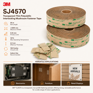 Bande auto-agrippante <span class=keywords><strong>3M</strong></span> SJ4570 en forme de champignon, découpée sur mesure, à crochets et boucles, en silicone, pour isolation de tissus, type Dual Lock - Product Image 6