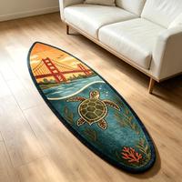 Tapis touffeté en forme de planche de surf, motif tortue de mer vintage, tapis de sol irrégulier en peluche pour salon, chambre à coucher, décoration intérieure