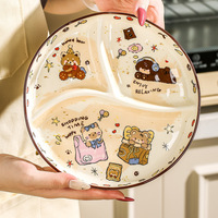 Nouvelle assiette compartimentée à motifs de dessins animés, vaisselle pour enfants, assiette de service compatible micro-ondes, assiette de cuisine domestique, assiette de régime pour adultes
