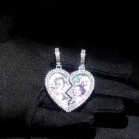 Collier pendentif cœur brisé en laiton plaqué or magnétique personnalisé avec zircon pour fêtes, idéal pour le dropshipping