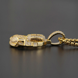 Hip Hop Jewelry Cubic Zirconia Microphone Headphone Necklace Men Rock Music Full CZ Accessories Iced Out Jewelry Pendant