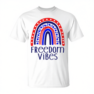 Freedom Vibes T-shirt con bandiera degli Stati Uniti e arcobaleno, girocollo unisex per adulti, design patriottico a maniche corte, 4 luglio - Product Image 2