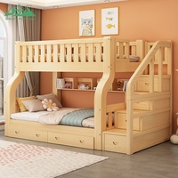 Lit superposé moderne en bois massif pour enfants Wayon, hauteur réglable, avec échelle et tiroirs de rangement
