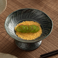 Plateau surélevé en céramique Wabi Sabi vintage, fait main, en poterie texturée, pour servir des collations et des desserts