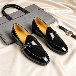 Mocassins de luxe pour hommes en cuir <span class=keywords><strong>verni</strong></span> <span class=keywords><strong>noir</strong></span> et velours, chaussures formelles faites à la main, chaussures de banquet haut de gamme pour hommes - Product Image 5