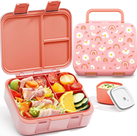 Passe au lave-vaisselle Boîte à repas Tiffin rose à 3 compartiments pour enfants avec sac à lunch et bouteille d'eau