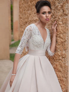 Abiti <span class=keywords><strong>da</strong></span> <span class=keywords><strong>sposa</strong></span> Sexy con scollo a V in pizzo a trapezio maniche a tre quarti <span class=keywords><strong>tasche</strong></span> con perline con fiocco 2021 nuovi abiti <span class=keywords><strong>da</strong></span> <span class=keywords><strong>sposa</strong></span> lunghi fino al pavimento - Product Image 4