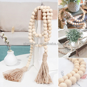 Accessoires de décoration pour la maison, ornements faits à la main en <span class=keywords><strong>bois</strong></span>, perles en <span class=keywords><strong>bois</strong></span>, pompon en corde de chanvre de couleur <span class=keywords><strong>bois</strong></span> nordique, bricolage - Product Image 4
