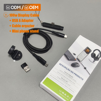 Support de téléphone pliable OEM Combo 100W avec câble USB vers USB-C, organisateur de câbles magnétique et support de bureau