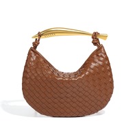 Bolso de Hombro Cruzado de PU Tejido para Mujer, Estilo Sardina, Novedad Otoño-Invierno, Simple, Moderno, Metálico, Portátil, Tendencia Casual, B&Y