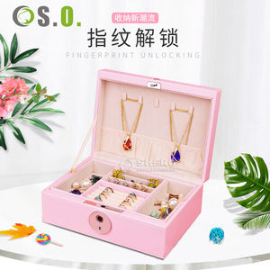 Boîte de rangement pour bijoux de voyage de haute qualité, grande capacité, en cuir, avec organisateur pour boucles d'oreilles et déverrouillage par empreinte digitale - Product Image 4