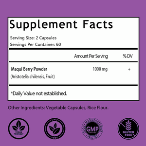 Cápsulas de Maqui Berry de 1000 mg, Venta Caliente OEM/ODM, Apoya la Salud Ocular, el Sistema Inmunológico y la Salud Digestiva, Sin OMG ni Gluten - Product Image 2