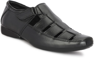 Sandalias de cuero negro para hombre, diseño moderno y elegante con acolchado suave y cómodo, construcción transpirable, suela de agarre fuerte - Product Image 4