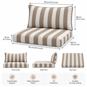 Ensemble <span class=keywords><strong>de</strong></span> coussins <span class=keywords><strong>de</strong></span> banquette pour camping-car, <span class=keywords><strong>caravane</strong></span>, taupe rayé, épais, doux, confortable, pour usage quotidien, intérieur/extérieur - Product Image 3
