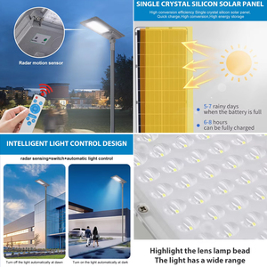 Hiệu quả cao cơ thể cảm biến điều khiển từ xa ngoài trời IP65 100W 200W 300W tất cả trong một đèn đường Đèn đường LED năng lượng mặt trời ánh sáng đường phố - Product Image 2