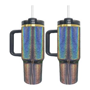 Vaso Térmico H2.0 de 40oz Personalizado con Grabado Láser, Sublimación, Holográfico, Dorado Brillante, con Asa, para Café - Product Image 1