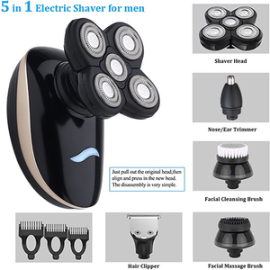Afeitadora eléctrica impermeable para hombres calvos, afeitadoras eléctricas de cabeza inalámbrica 5D 5 en 1 de diseño moderno - Product Image 2