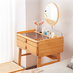 Modern Beech Wood <b>Dressing</b> <b>Table</b> <b>With</b> Mirror And <b>Storage</b> Drawers For Bedroom Makeup Vanity - Product Image 3