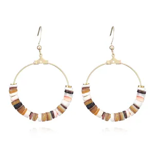 Cổ Điển 18Karat Bất Mạ Vàng Handmade Hoop Bông Tai Ea1332 Brass Bông Tai Với Màu Ngọc Lam Và Agate Đá Cho Các Bên