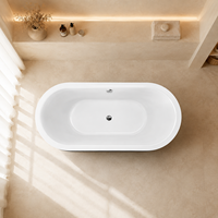 Bañera Ovalada de Fondo Plano en Blanco y Negro de 170 cm con Drenaje Central, Bañera de Hidromasaje al por Mayor para Baños de Boutique