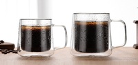 Tasses à café en verre soufflé à la main de 15 oz, grandes, transparentes, à double paroi isolées, avec poignée, pour espresso, latte, cappuccino, thé
