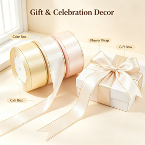 Hanfan 40mm Satin <strong>Ribbon</strong> with Gold Edge 4cm Gold Trimmed <strong>Ribbon</strong> Roll <strong>for</strong> Gift Wrapping <strong>Wedding</strong> Decoration Wholesale - Product Image 6