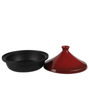 Tagine rond <span class=keywords><strong>en</strong></span> <span class=keywords><strong>fonte</strong></span> - Ustensile de cuisine oriental rouge avec couvercle <span class=keywords><strong>en</strong></span> <span class=keywords><strong>fonte</strong></span> - Compatible induction et four, parfait pour les recettes de <span class=keywords><strong>tajine</strong></span> marocain - Product Image 4