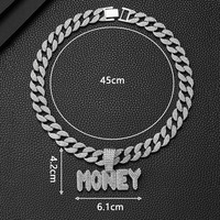 Cadena cubana de aleación de zinc con diamantes de imitación y colgante de letras MONEY, estilo hip hop urbano para hombre