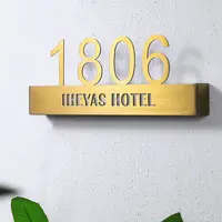 Halo de aço inoxidável escovado dourado, iluminar um sinal para cafés de hotel, números, placa, número de luz externa