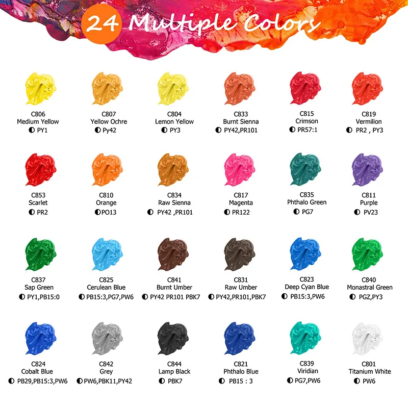 24 لونًا من الدهانات الفنية الحرفية والهدايا للفنانين والأطفال المبتدئين والرسامين