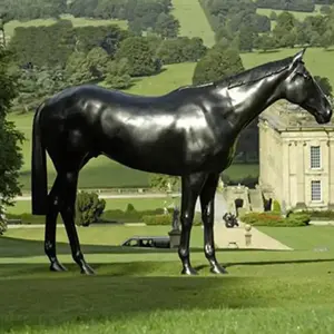 تمثال حصان وحيوان مصنوع يدويًا من الألياف الزجاجية بالحجم الطبيعي لون أسود لزينة الحدائق