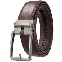 Ceinture en cuir de vachette double couche à cliquet automatique pour homme, noire, réglable, formelle, avec boucle en alliage brossé, 110-130 cm