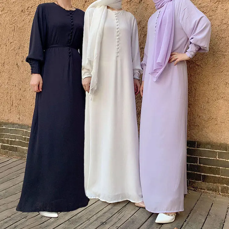 2023 Bescheiden Islam Kleding Kaftan Crêpe Chiffon Satijn Hijab Jilbab Khimar Dubai Vrouwen Maxi Lange Abaya Moslim Jurk