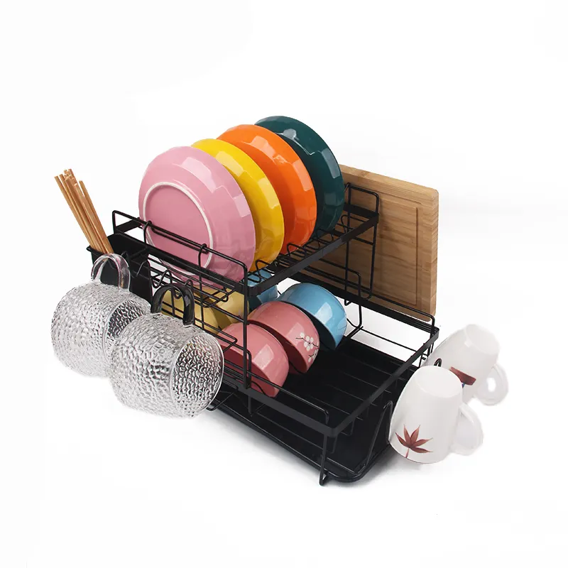 Stendino per piatti espandibile a 2 livelli grande Rack per cucina portabottiglie con porta oggetti accessori per cucina in metallo cartone