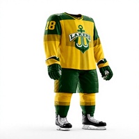 Uniforme de hockey sur glace des Lakers pour hommes, maillot sublimé jaune et vert, manches longues, évacuation de l'humidité, toutes saisons, taille adulte