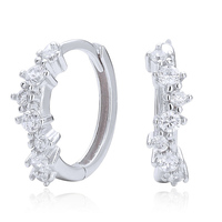 Boucles d'oreilles créoles Gemnel Fine Tendance en argent sterling 925 avec diamants sertis griffe, accessoires quotidiens