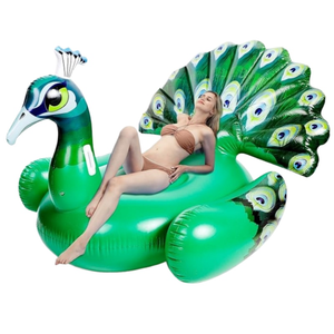OEM Großes schwimmendes Boot Grüner Pfau Tragbares aufblasbares Ruder-Schwimmspielzeug Anpassbarer Grüner Pfau aus PVC-Material 198cm*152cm - Product Image 1