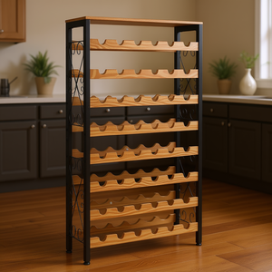 Estante para vinos de 8 niveles y 48 botellas, de madera, independiente, para encimera, para cocina, despensa, comedor, estilo rústico negro. - Product Image 2