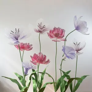 Vente en gros de fleurs en papier crépon faites à la main 5d fleurs géantes présentoir pour vitrine accessoires ensembles de fleurs en papier