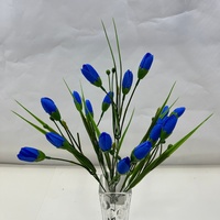 Buket Kuncup Tulip Buatan dari Sutra, Bunga Tulip Palsu dengan Daun Rumput untuk Dekorasi Vas Bunga di Rumah