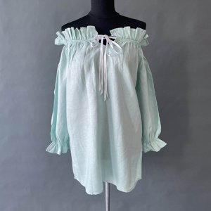 Off-shoulder Ruffled <strong>Linen</strong> <strong>Top</strong> - Product Image 1