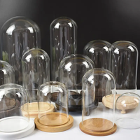 Dôme en verre de présentation BOGLASS moderne, soufflé à la main, couleur personnalisée, transparent, en borosilicate, anti-poussière, avec base en bois/bambou