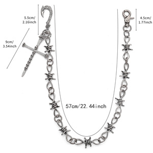 Correntes de Cintura Masculinas de Moda Hip Hop, em Liga de Zinco com Espinhos, 10mm 57cm, com Design de Cruz Gótica e Caveira, Novas Correntes de Metal para Carteira - Product Image 6