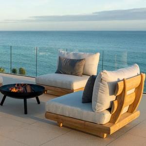 Ensemble de canapés de luxe en bois massif avec coussins pour salon, jardin, terrasse, hôtel, canapé d'extérieur modulaire - Product Image 2