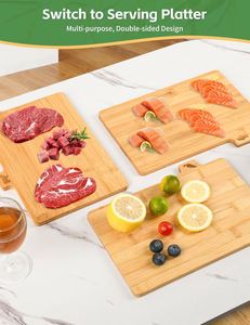 Ensemble de 4 planches à découper en bambou naturel écologiques pour la cuisine avec support métallique, logo personnalisé, icônes alimentaires, forme rectangulaire - Product Image 3