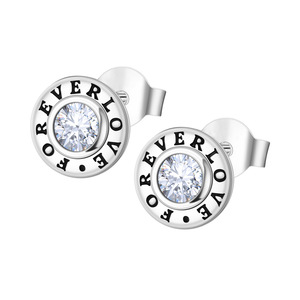 Pendientes de latón blanco con logo FOREVER LOVE y piedras preciosas, un regalo perfecto para el día a día o para fiestas para chicas. - Product Image 2