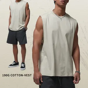 Kaus cepat kering pria, t-shirt polos tanpa lengan kasual murah dengan logo kustom