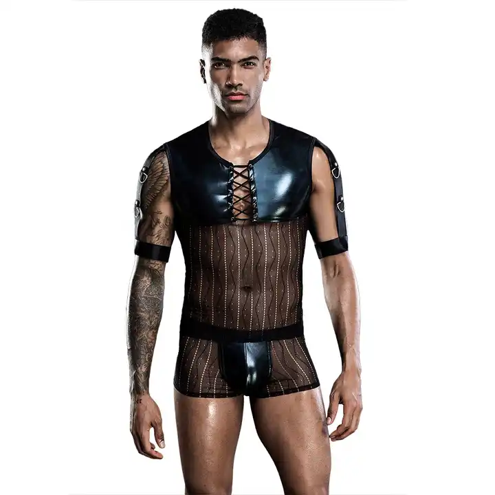 sexy halloween transparent male leather lingerie